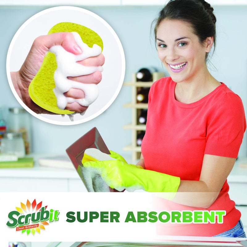 SCRUBIT Scrub Sponge by Scrubit â€“Multipurpose Cellulose Cleaning Sponges with Non Scratch Scouring Pad for Dishes, Pots, Pans, Glass Cooktop - Super Absorbent - Unique Shape to Protect Nails: 12 Pack - Image 5
